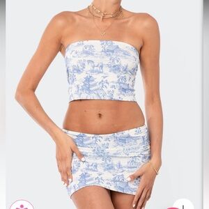 Edikted Delft Print Tube Top and Skirt Set